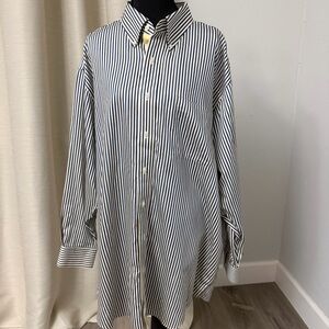 Paul Fredrick Navy and White Striped Shirt